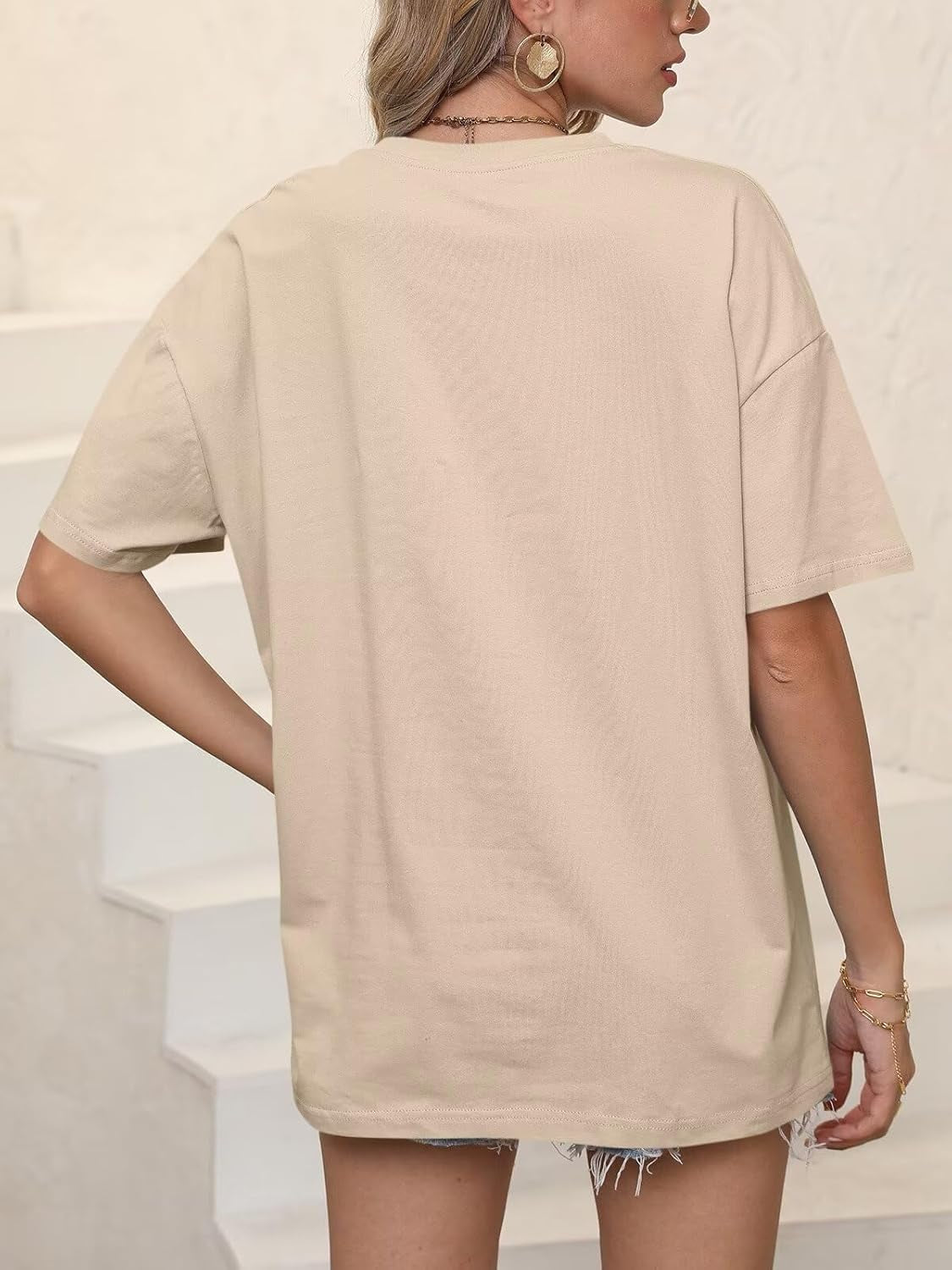 Women’S Oversized Graphic Print Short Sleeve Tunic Tops Crew Neck Casual Drop Shoulder T Shirts